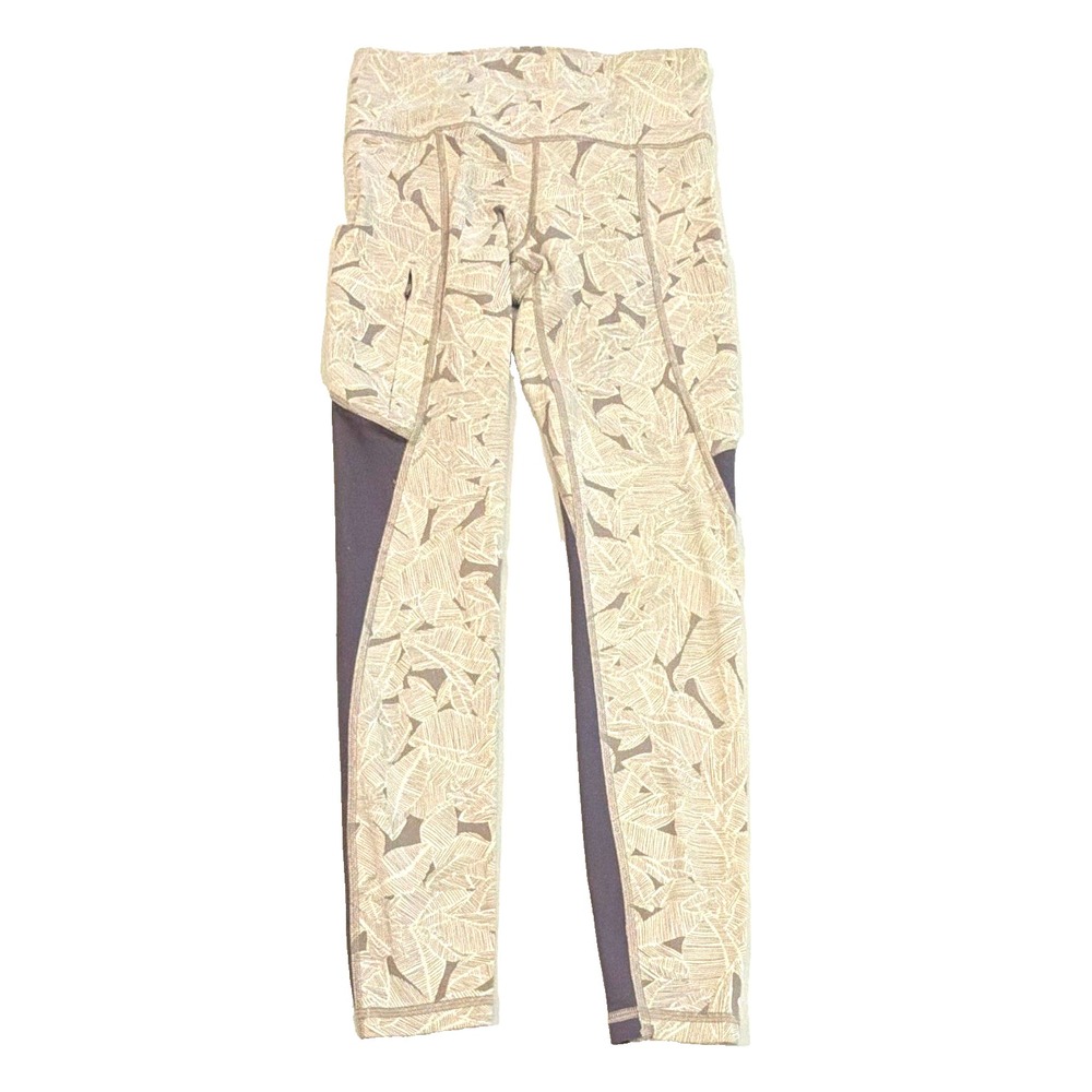 Athleta Women's XS Ankle Leggings Gray White Floral Print Yoga Workout Pants